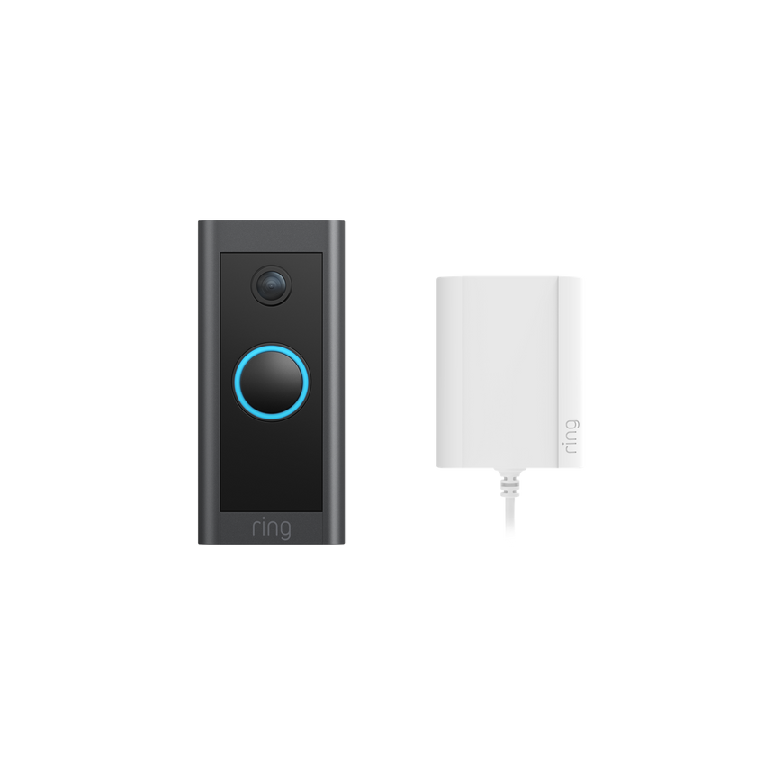 Black:Video Doorbell Wired with Plug-In Adapter