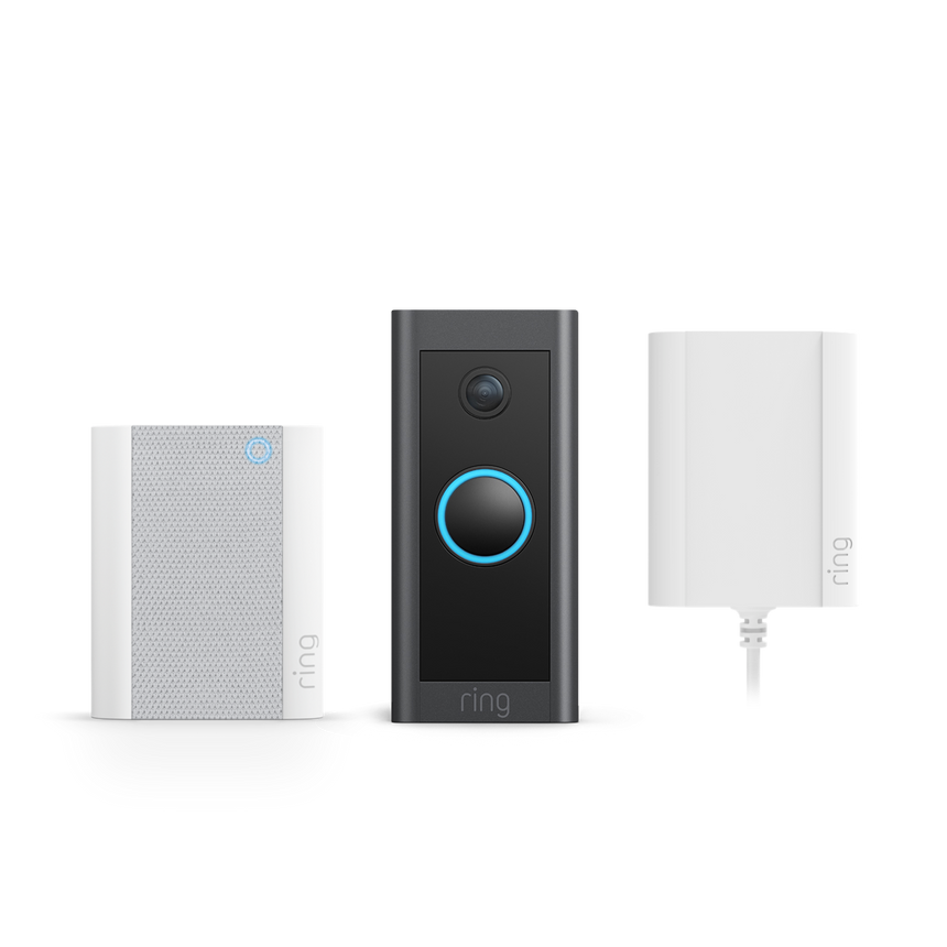 Black:Video Doorbell Wired with Plug-In Adapter and Chime